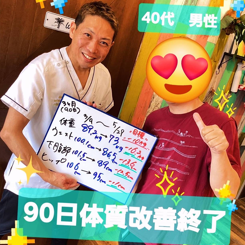 40代男性、90日間で89.2kgから73kgへ16.2kg減量した実績